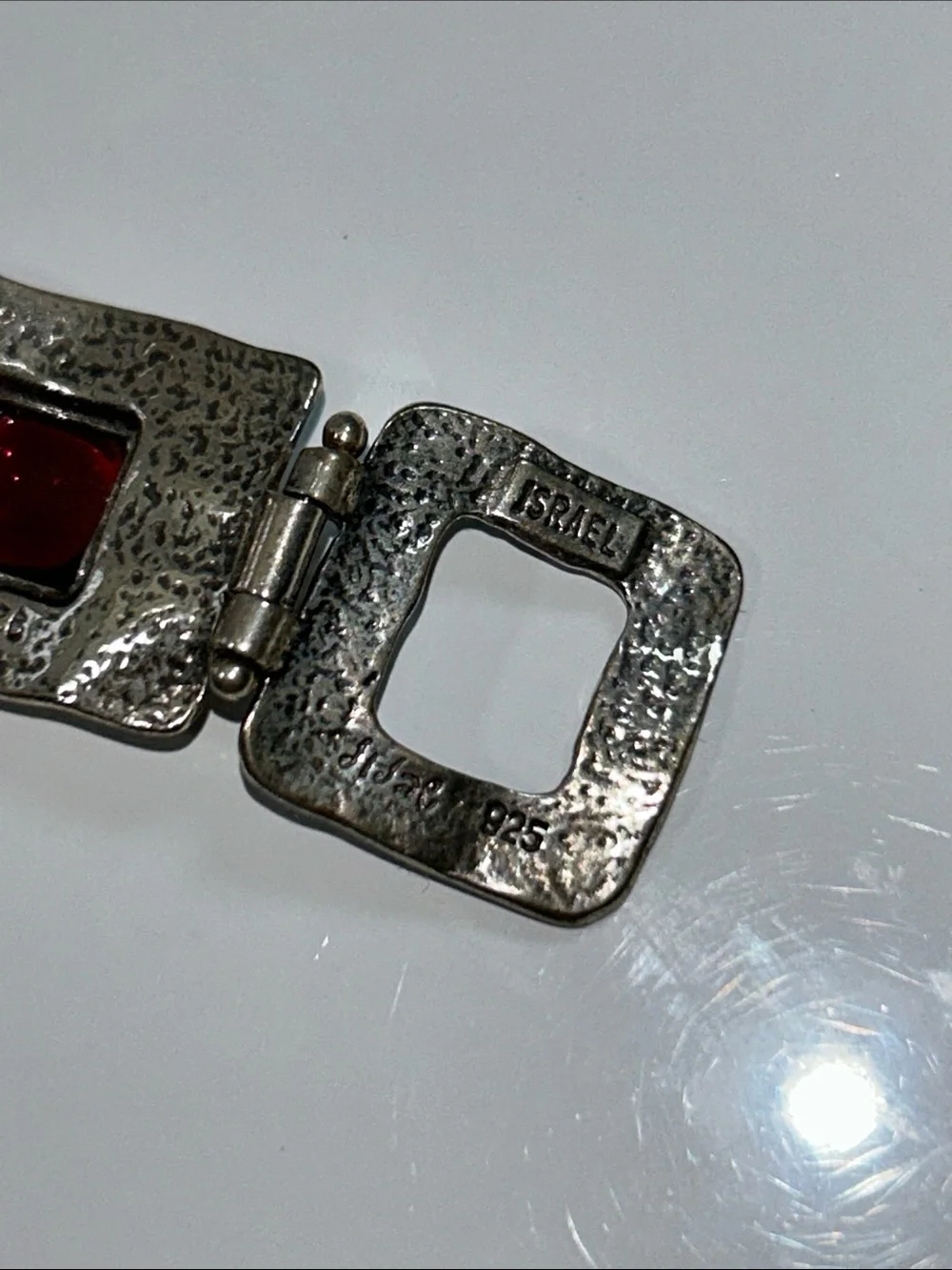 NWT Passage To Israel Hammered Panel Link Genuine Garnet Gemstone Bracelet